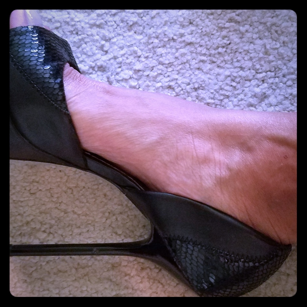Bebe Black Leather Platform Heels shoes 8